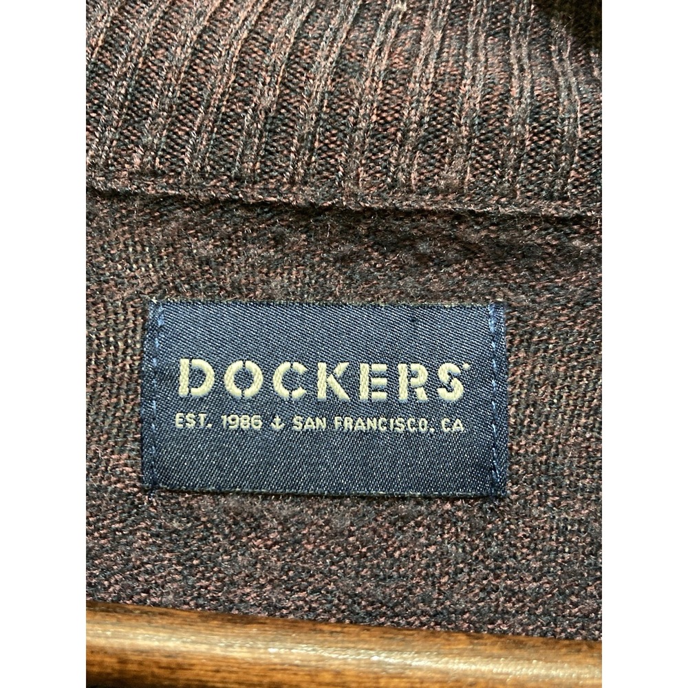 Dockers Mens Quarter Zip Sweater XL Brown Black Heather Long‎ Sleeve Preppy - Picture 3 of 13